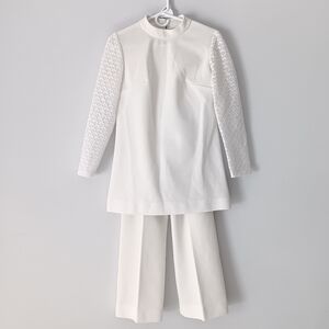 Vintage Andrea Gayle Tunic Pant Set Long-Sleeve 1950s 1960s White Lace Medium